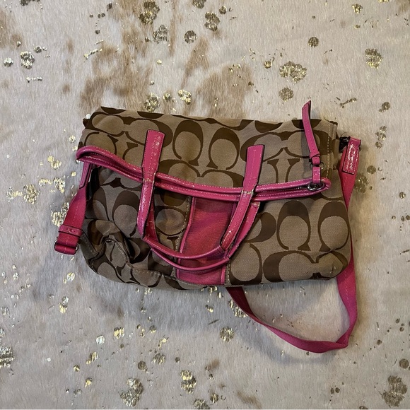 Coach Khaki and Fuchsia Bag-Bad Condition-Craft Project - Picture 3 of 10